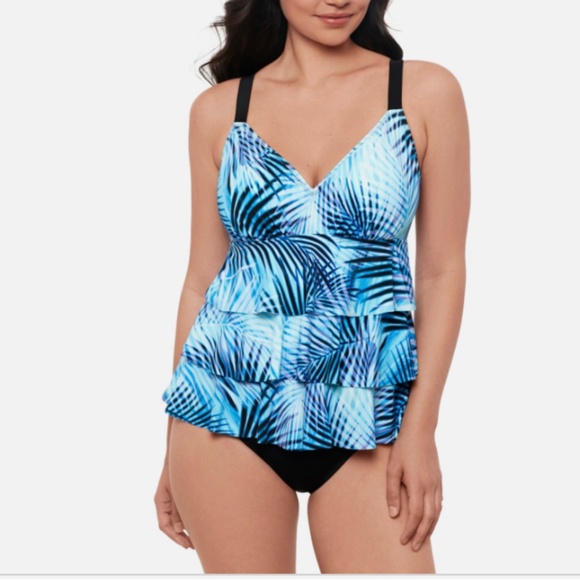 Swim Solutions Women's Printed Tiered Tummy-Control Swim Dress 18 New NWT - Picture 1 of 3
